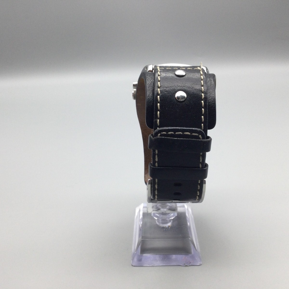 時計 archive y2k FOSSIL BIG TIC MENS Watch Fossil Big Tic Watch Men 41mm Silver Tone Black Leather Band