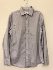 Mens Banana Republic Dress Shirt LARGE 16-16 1/2 Gray Stripes Cotton Long R32