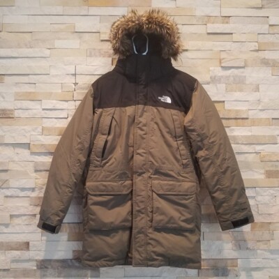 North Face Mens Small Green Gotham Goose Down Parka Coat Winter Fur Jacket Ski