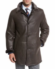 Gallotti Shearling Fur-Lined Leather Jacket, Brown size 48 IT $1995