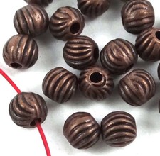 4mm Round Corrugated Antique Copper Pewter Beads 25