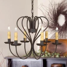 Large Georgetown 6 Arm Chandelier in Textured Black Irvins Tinware Country Light