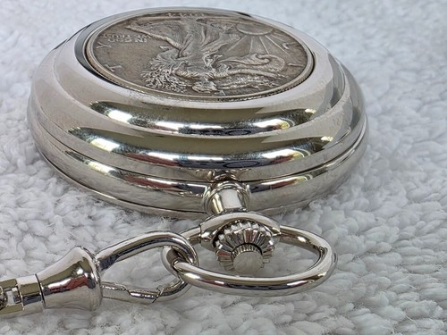 COLIBRI POCKET WATCH W/TWO 1944 LIBERTY HALF DOLLARS & SILVER LIBERTY TIE CLIP - Picture 10 of 18