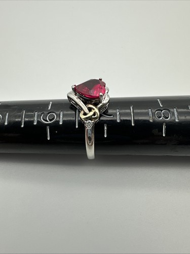 Unique 14k Yellow Gold 925 Silver HEART Cut Lab Created Ruby Diamond Ring 6.5 - Picture 12 of 24