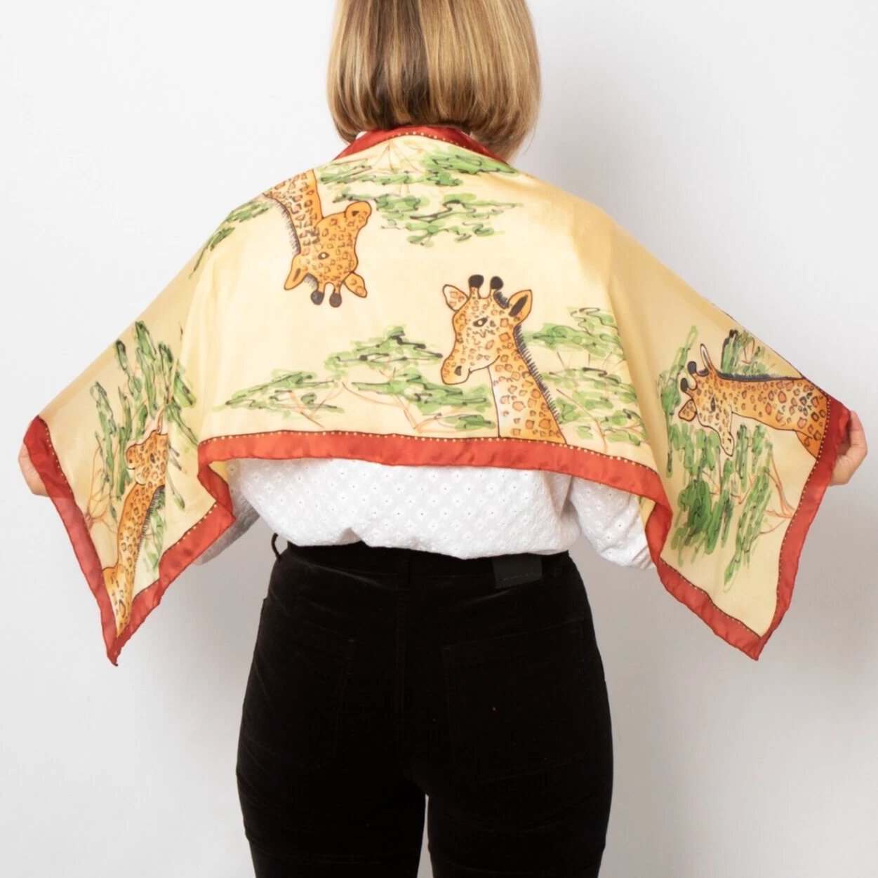 Giraffe Print Hand Painted Pure Silk Scarf Animal Print Safari Africa Mom Gift