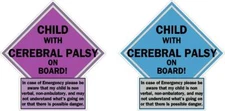 Child with Cerebral palsy on board Vinyl decal sticker. Car safety, awareness