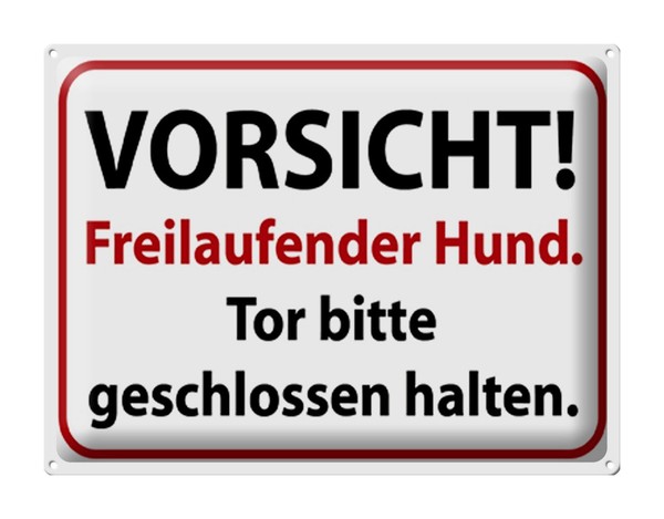 Blechschild Hinweis 40X30 Cm Vorsicht Freilaufender Hund Deko Schild Tin Sign-image