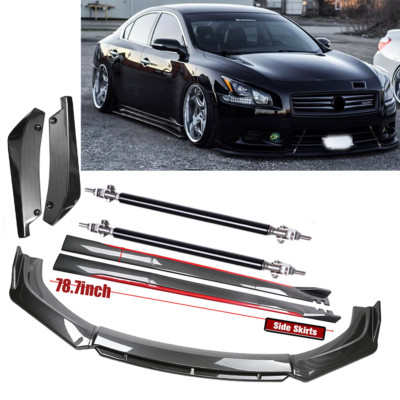 Front Rear Bumper Lip+78.7''Side Skirt Extension For 09-15 Nissan Maxima B+