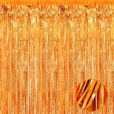 6 Pack 3.28Ftx6.6Ft Orange Foil Fringe Curtain Metallic Tinsel Photo Backdrop