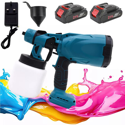 #ad High Pressure Cordless Paint Sprayer With 2 Batteries Electric HVLP Spray Gun $41.99