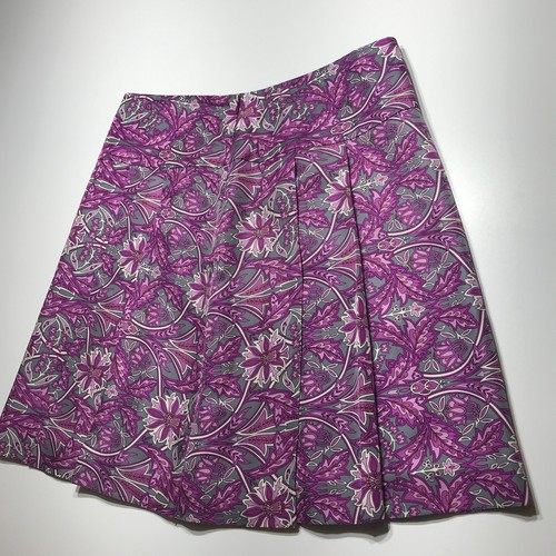 Banana Republic Skirt Size 8 Gray & Purple Paisley Floral Pleated Silk Elegant - Picture 11 of 14