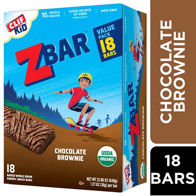 Clif Kid ZBar, Chocolate Brownie, 18 Energy Bars, 1.27 Oz each, Organic