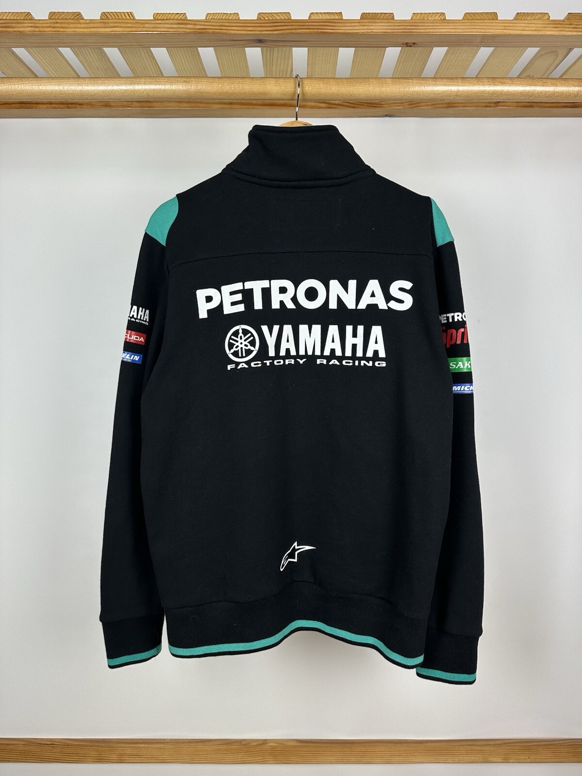 Vintage YAMAHA AlphineStars Racing Zip Hoodie Jacket Size L Mens Retro Style