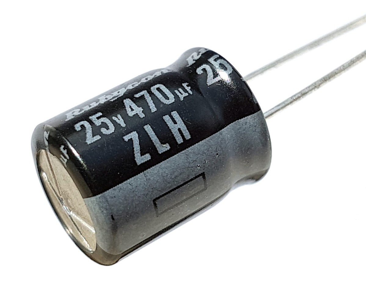5pcs] 470uF 25v, Rubycon (JAPAN) ZLH, 105°C Electrolytic Capacitor