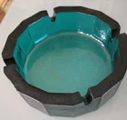 Vintage Blenko Ashtray 1960s MCM Blue Pebbled Glass  Retro Art Glass