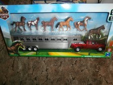 New Ray Country Life 8pc Pick-up Truck Horse Trailer Farm Ranch Playset