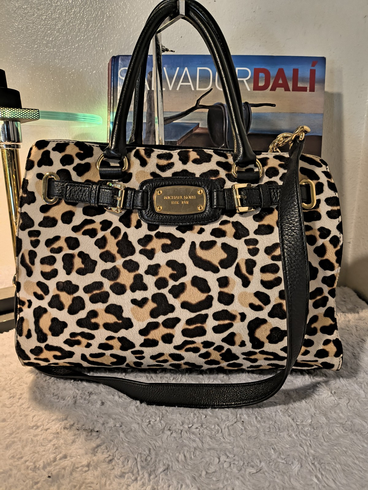 PONY Borsa a mano Michael Kors grande Hamilton capelli di cavallo stampa leopardata in pelle