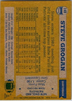 1982 Topps #149 Steve Grogan | eBay