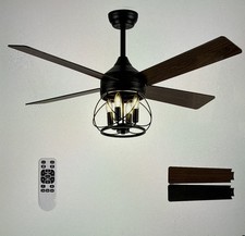 52 Inch Ceiling Fan with Light  Remote, Dark Wood, DC Motor, Quiet
