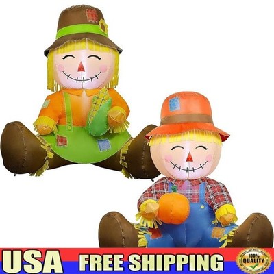 Thanksgiving Inflatable Scarecrow Couple W/ LED Lights Outdoor Decorations New