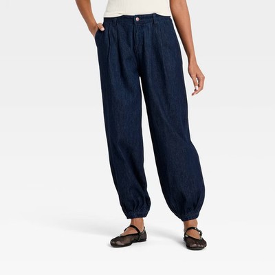 Women's Balloon Style Denim Pants - A New Day Indigo Dark wash