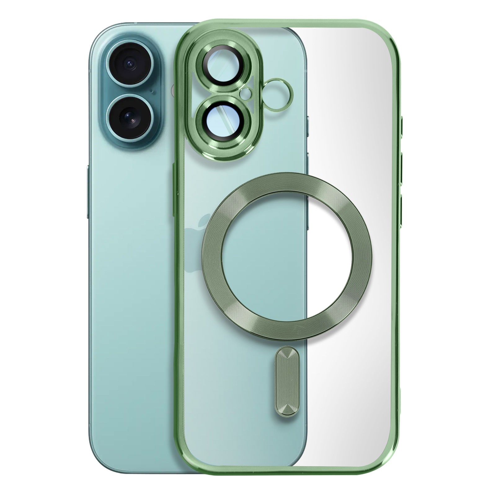 Coque iPhone 16 Plus silicone souple avec liseré chromé vert foncé