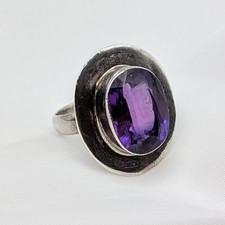 Sterling Silver 925 Large Oval Purple Synthetic Sapphire Ring Size 6.5 7.78g