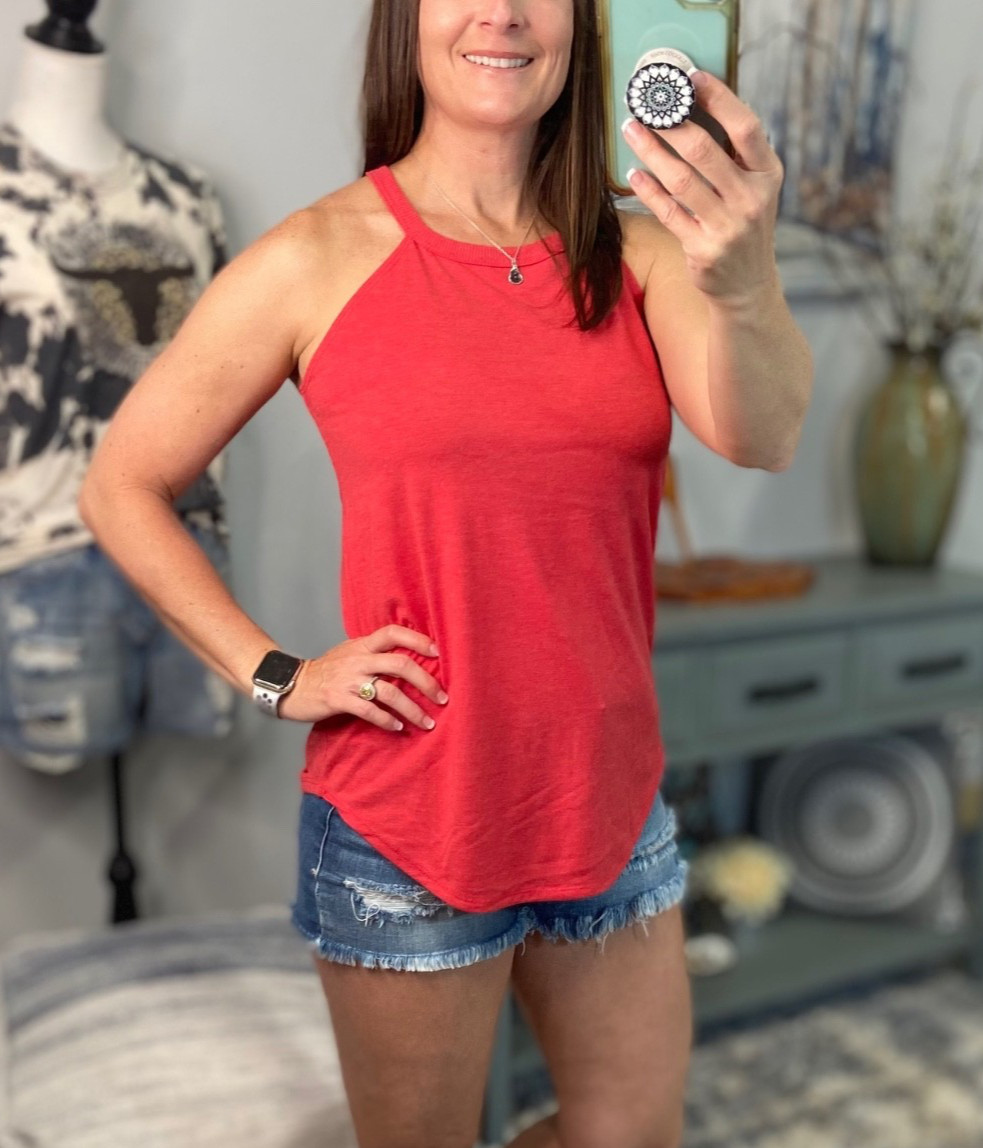 Tank Top Womens Small Red Rocker Halter Sleeveless Floaty Vacation Beach Sexy-image