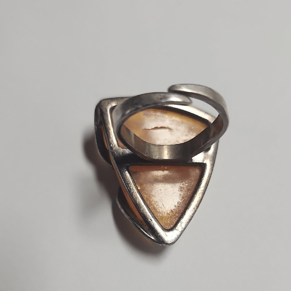 Triangular Amber Sterling Silver Ring Size 8.25 A… - image 3