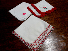 3 Vtg Hankies Embroidered Rose Tatted Edging Crocheted Edging Honeycomb V-5