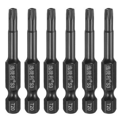 6pcs T20 Magnetic Torx Screwdriver Bits 1/4'' Hex Shank 50mm Length, Black