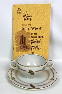 RARE Battle Creek Sanitarium Tour Book, Cream Soup / Bullion Cup Bowl & Plate