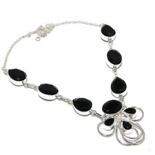 Natural Black Spinel Gemstone 925 Sterling Silver Necklace O150