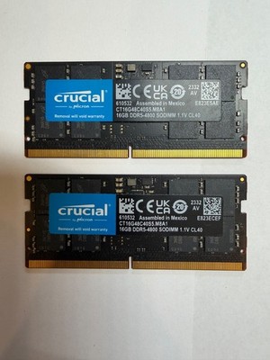 32GB Crucial DDR5 4800MHz SODIMM Laptop RAM Kit 2x16GB CL40 Memory