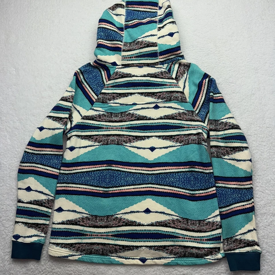 Sudadera Hurley Mujer Grande Verde Azulado Noche Otoño Sherpa Sudadera con Capucha Estampado Azteca Rayas Foto 4 de 4