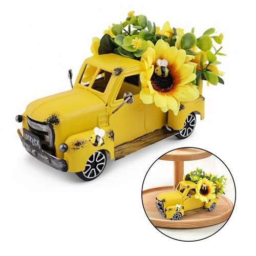Bring the Beauty of Sunflowers into Your Home with Yellow Metal Truck Decor - Picture 2 of 11