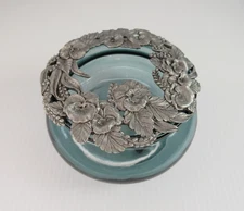 VTG 1995 Rawcliffe Pewter #PC 2996 ~ Potpourri Glass Jar Open Lid ~ FLOWERS