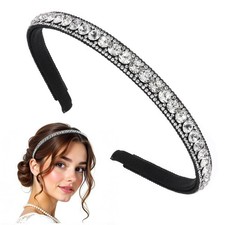 Black Rhinestone Headbands, Non-Slip Rhinestone Headbands for Women, Fashion Spa