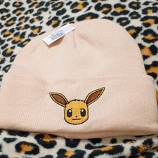 Pokémon Eevee Embroidered Knit Beanie Beige  OSFM Acrylic Lightweight. 