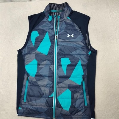 Under Armour Vest Mens Medium Blue ColdGear Insulated Full Zip Running 1259668