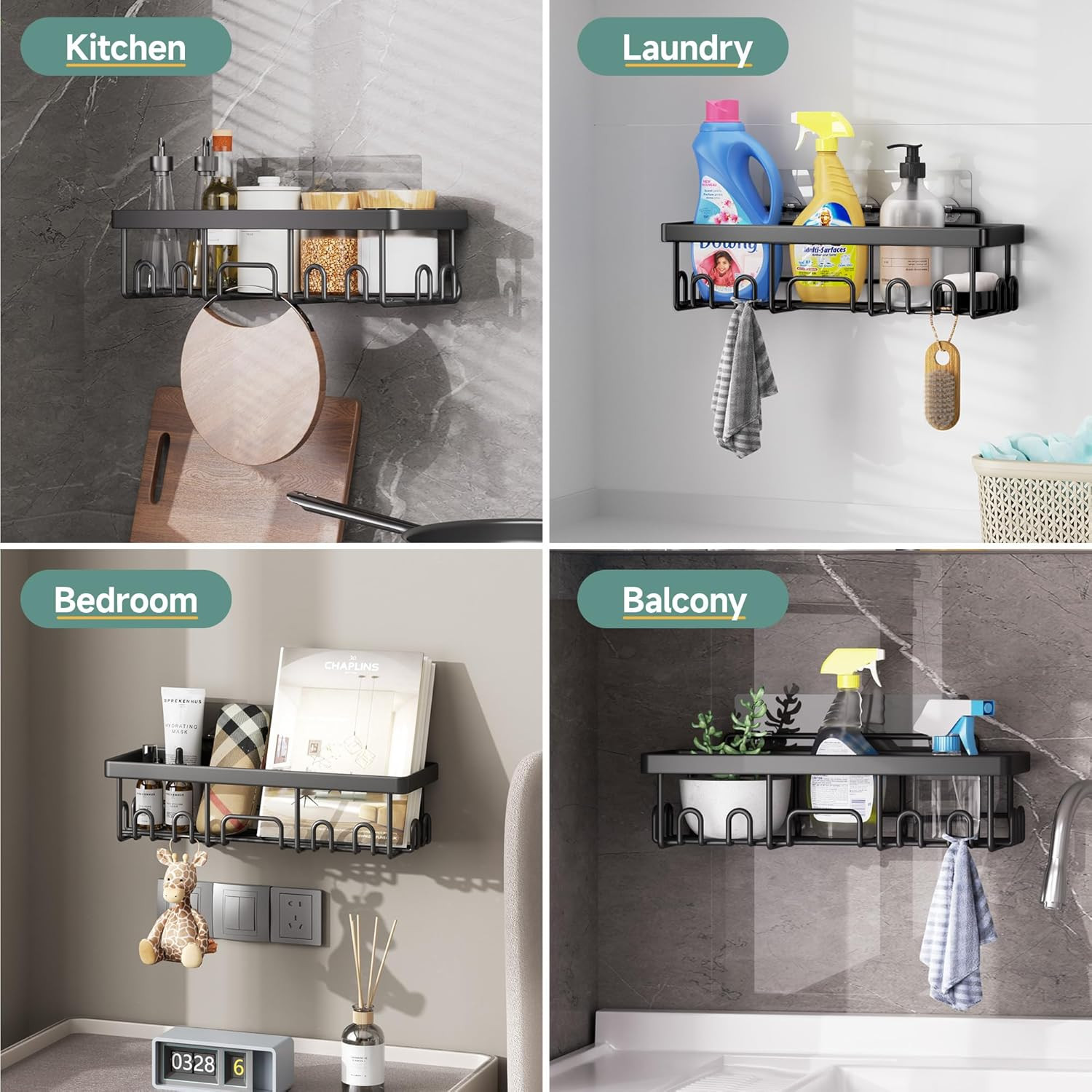 Rustproof & Waterproof Shower Caddy 6-Pack, No Drilling Adhesive Shelves Rack wi