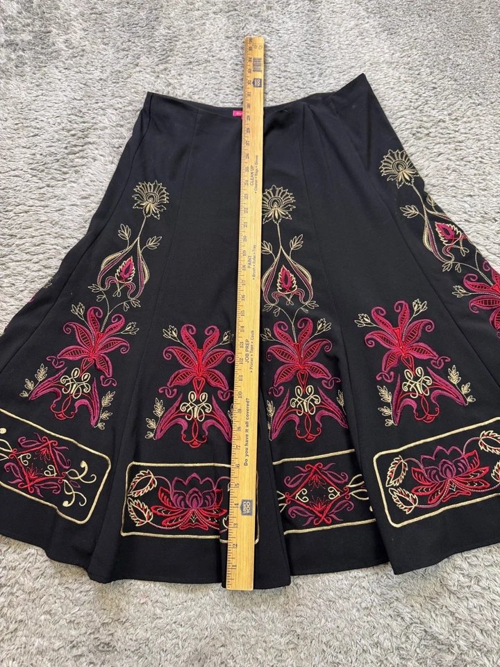Sunny Leigh Skirt Women 12 Belle Russe Black Floral Embroidered Flared A-Line - Image 4 of 4