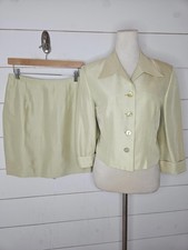 Vintage Lord Taylor Size 8 Petite Light Green Silk Skirt Suit