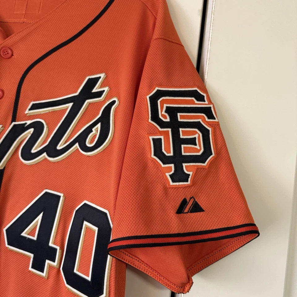 Camiseta SF Giants #40 Majestic Cool Base Tamanho 44 2014 WS Champs Patch EUA Bumgarner - Imagem 2 de 4