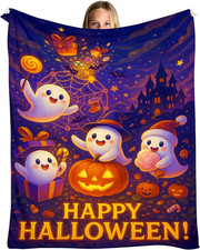 Halloween Blanket 60"X50" Soft Flannel Pumpkin Ghost Throw Blanket, Cute Spook