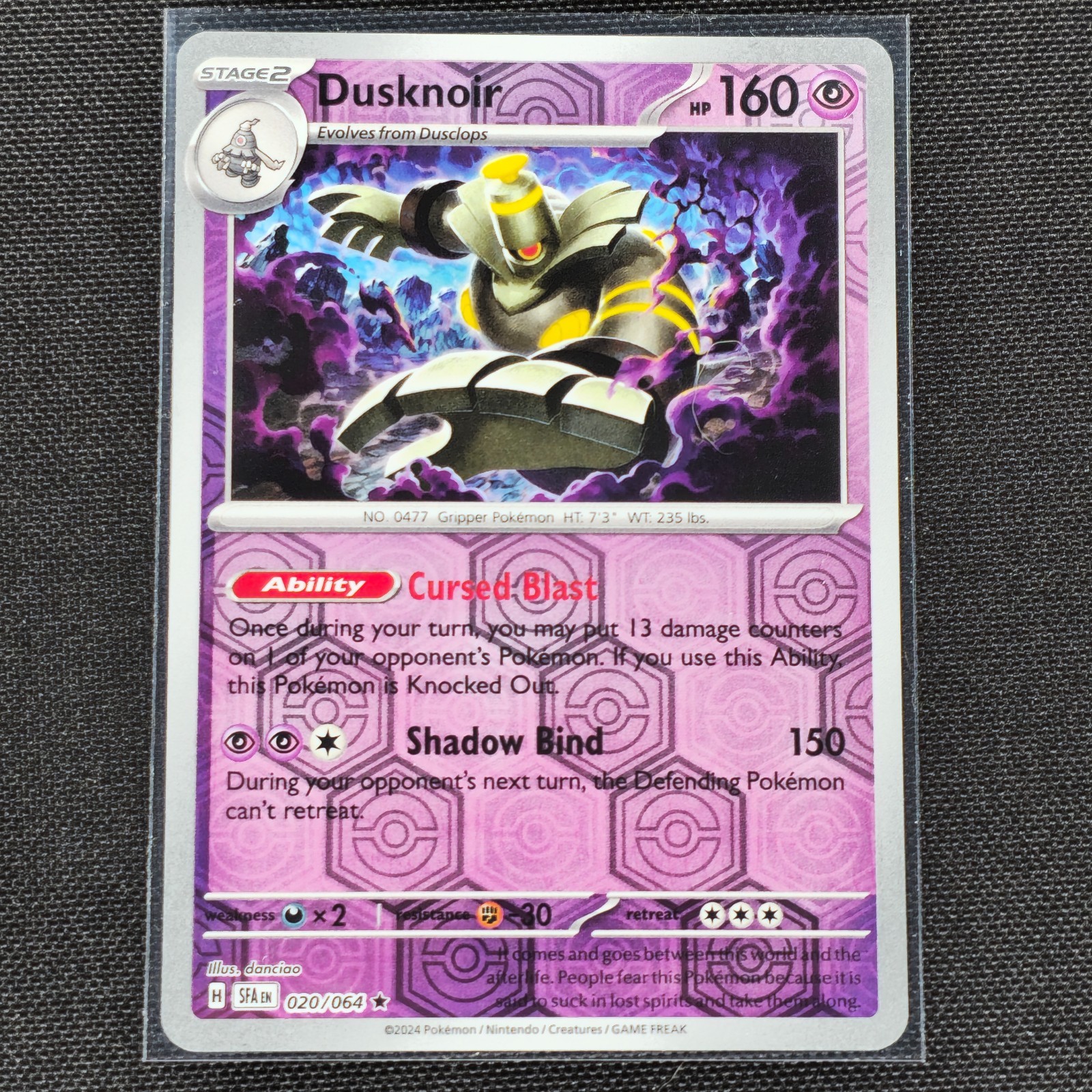 Dusknoir - 020/064 - Reverse Holo - Shrouded Fable - Pokemon Card - NM/M