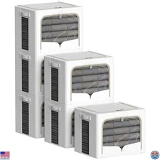 6 Pack Extra Large Storage Bins with Lids, Clear Window, Zippers, Handles 80L