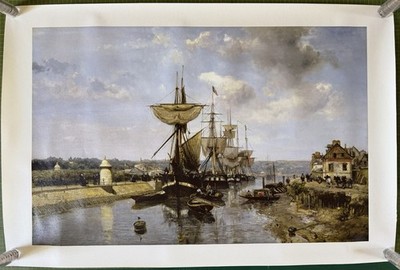 JB Jongkind Frigate Harfleur (1852-53) 31 x 20'' Giclee Canvas ART Print Handmade