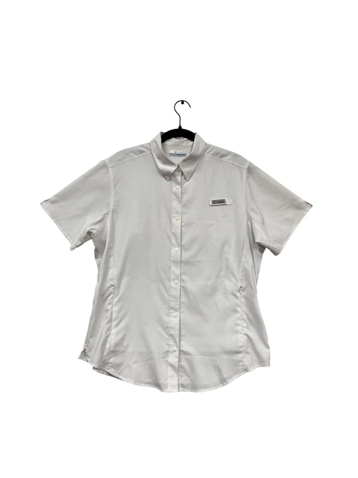 Columbia White Short Sleeve Button-Down Fishing Shirt L #655A