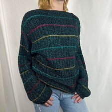 Vintage 1980s Green Striped Long Sleeve Open-Back Sweater